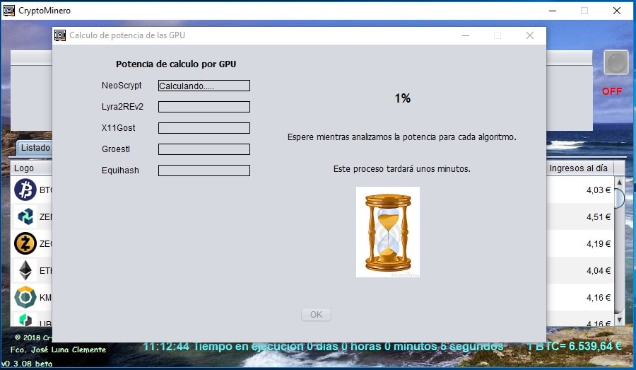 Pantalla ejecutar CryptoMinero
