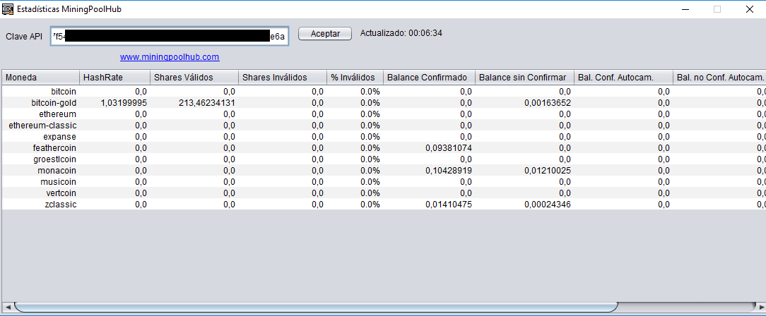 Pantalla estadisticas miningpoolhub CryptoMinero