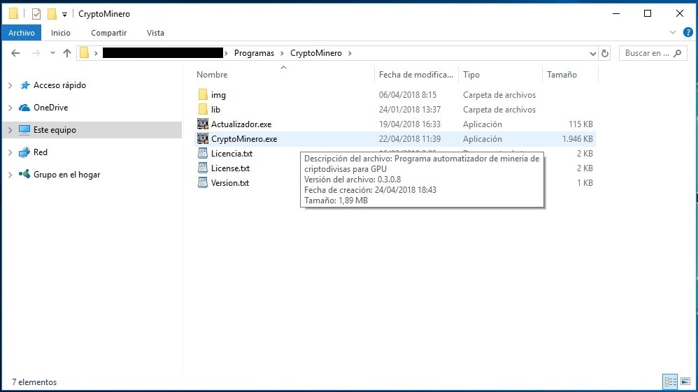 Pantalla ejecutar CryptoMinero