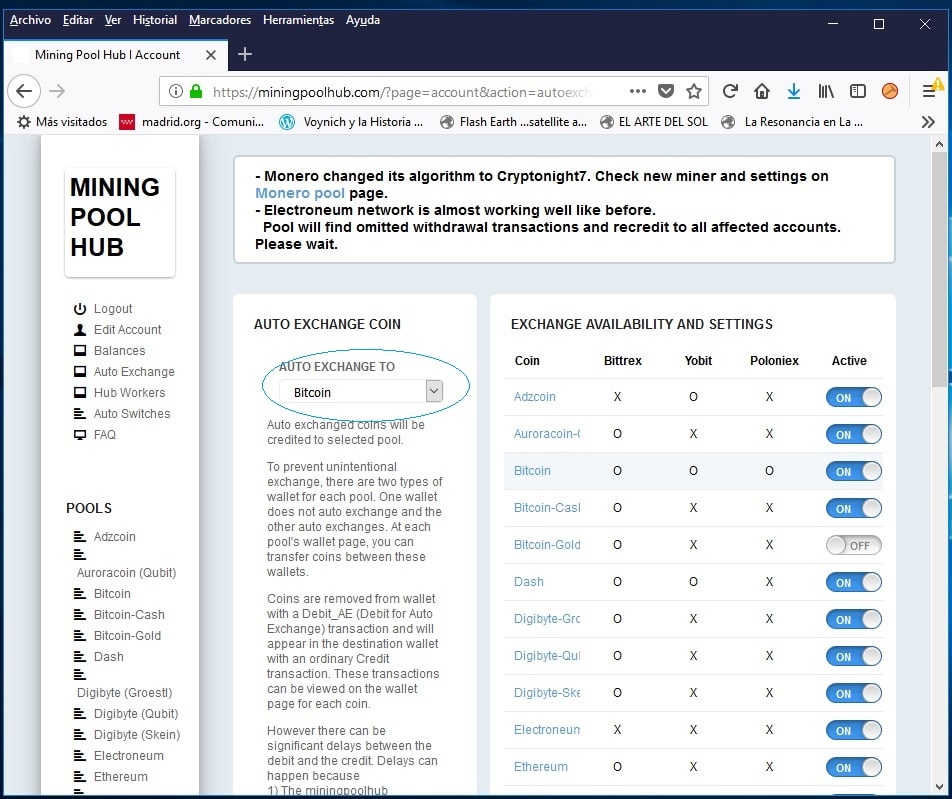 Pantalla configuracion CryptoMinero