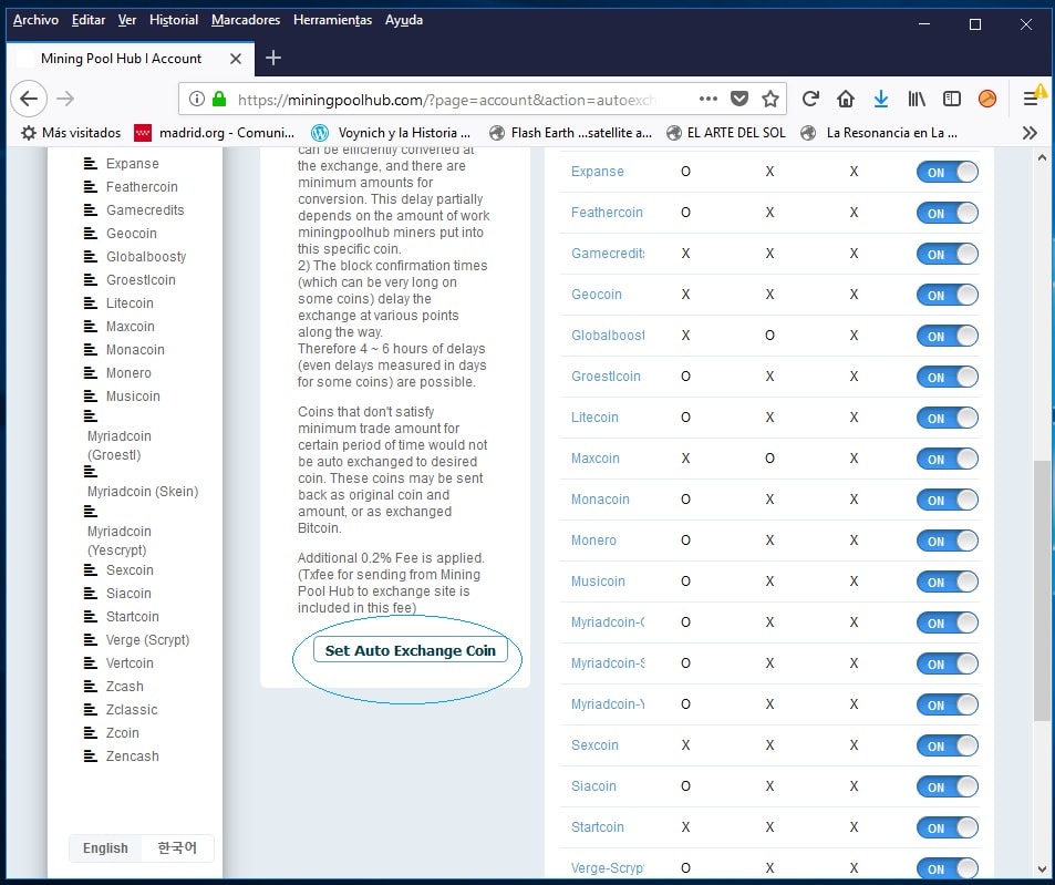 Pantalla configuracion CryptoMinero