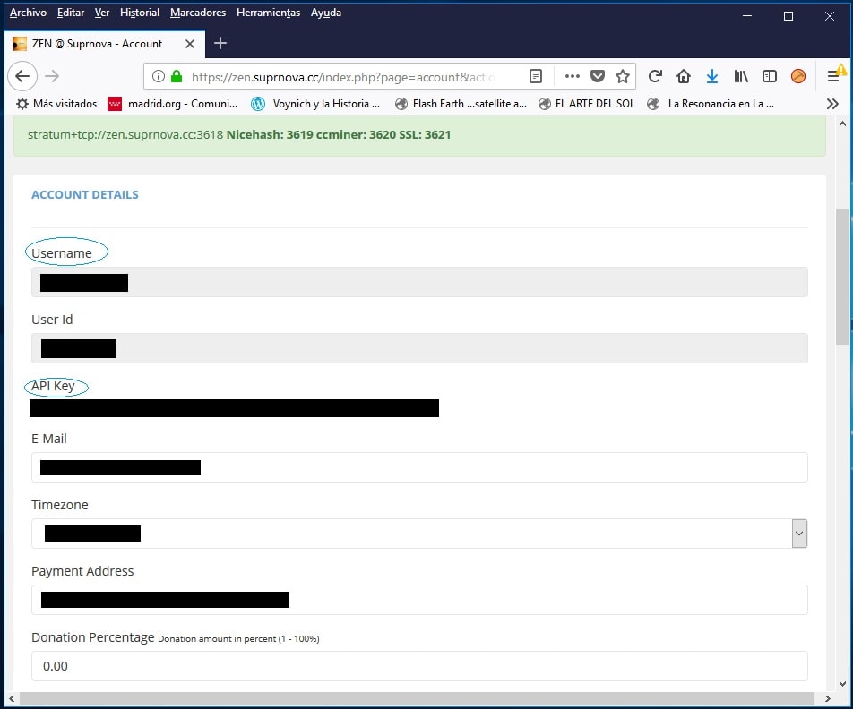 Pantalla configuracion CryptoMinero