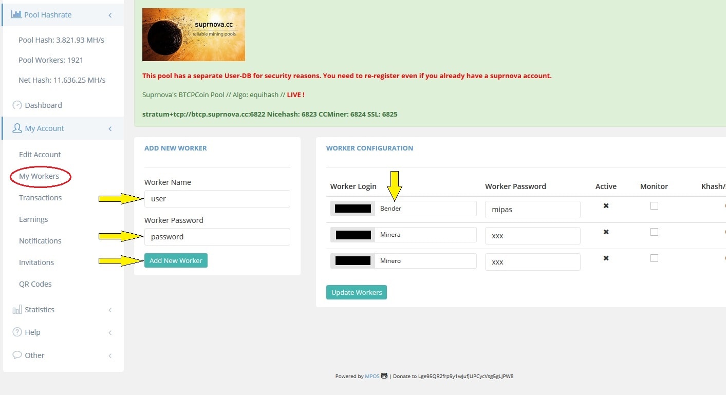Pantalla configuracion CryptoMinero